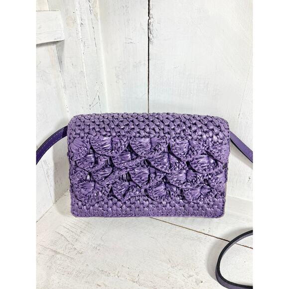 Patricia Nash Penley Raffia Straw Violet Flap Adjustable Crossbody Bag - Picture 3 of 13